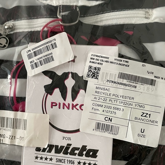 Pinko X Invicta Striped Mini Backpack pink black sparrow dove new travel concert